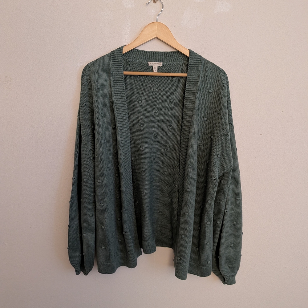 Garnet Hill Textured Teal Cardigan Alpaca Wool Blend Size Medium